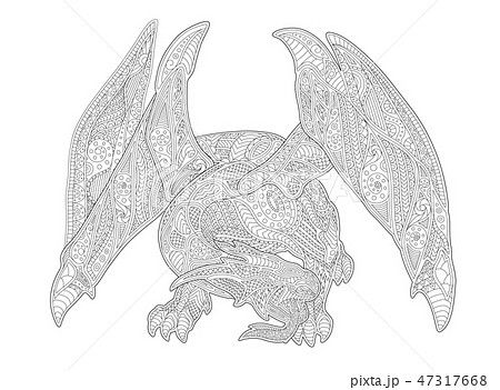 Adult coloring book page with european dragon Adult coloring book page with european dragon 47317668