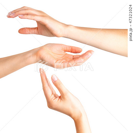 Set of women hands taking or showing something Set of women hands taking or showing something 47321024