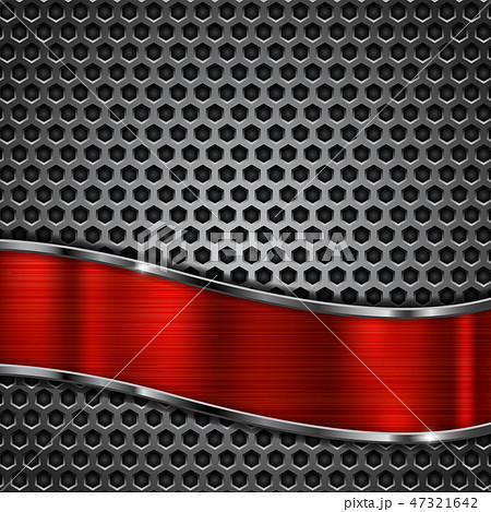 Metal perforated background with red metal shiny stripe 47321642