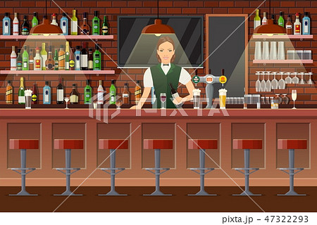 Interior Of Pub Cafe Or Bar のイラスト素材