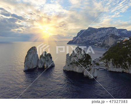 Faraglioni rocks, aerial view in Capri, Italy Faraglioni rocks, aerial view in Capri, Italy 47327383