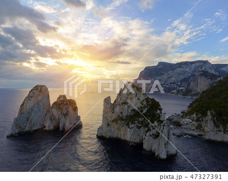 Faraglioni rocks, aerial view in Capri, Italy 47327391
