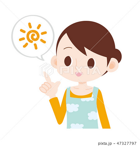 青空柄エプロンの主婦 お日様マーク 青空柄エプロンの主婦 お日様マーク 47327797