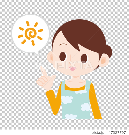 青空柄エプロンの主婦 お日様マーク 青空柄エプロンの主婦 お日様マーク 47327797