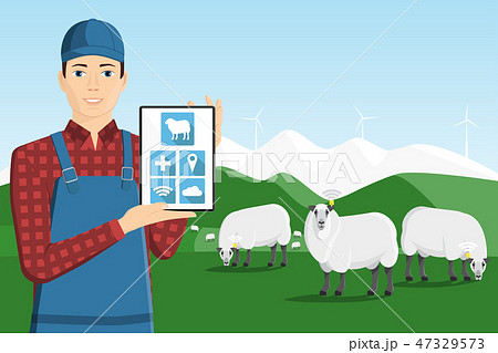 A farmer with a computer tablet A farmer with a computer tablet 47329573