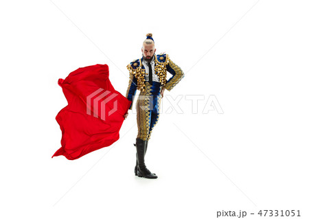 Torero in blue and gold suit or typical spanish bullfighter isolated over white 47331051