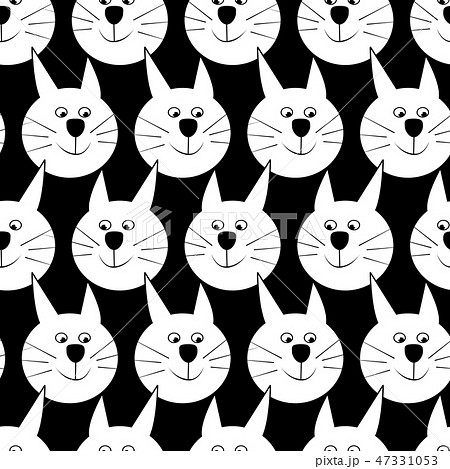 black seamless pattern with white cat . vector 47331053