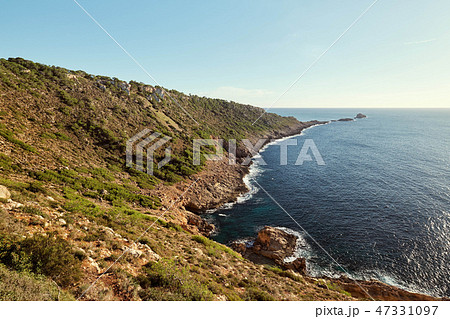 Es Ribell rocky coastline of Majorca. Spain 47331097