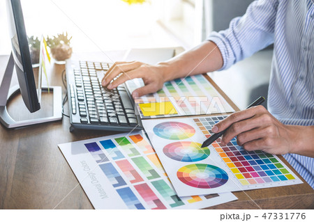 Image of male creative graphic designer working on color selecti Image of male creative graphic designer working on color selecti 47331776