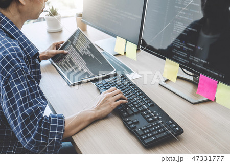 Professional programmer working at developing programming and we Professional programmer working at developing programming and we 47331777