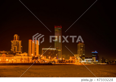 night winter view of Yekaterinburg with Iset tower 47333228