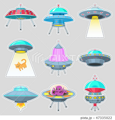 Set Of Ufo Stickers Alien Spaceships のイラスト素材 47335022