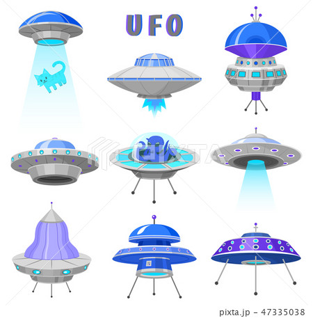 Alien spaceships, set of UFO unidentified flying object, Fantastic rockets, Cosmic spacecrafts in 47335038