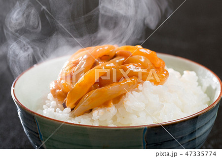 イカの塩辛と炊きたて御飯 47335774