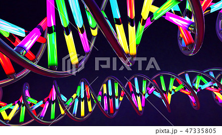 Multicolored neon light-like twisted DNA strand  47335805