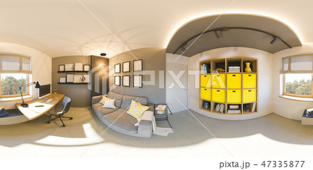 Seamless 360 vr home office panorama. 3d illustration of modern apartment interior design Seamless 360 vr home office panorama. 3d illustration of modern apartment interior design 47335877