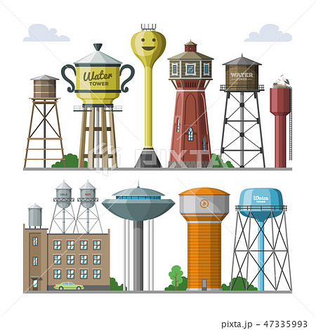 Water tower vector tank storage watery resource reservoir and industrial high metal structure 47335993