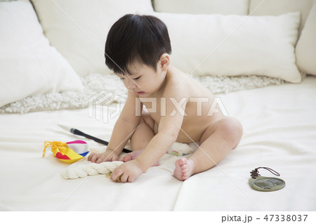 Little two cute babies photo. Baby wearing diaper in white bedroom. 239 Little two cute babies photo. Baby wearing diaper in white bedroom. 239 47338037