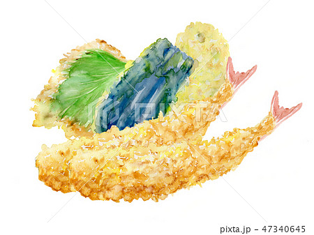 フライ 天ぷらセット 手描き水彩画のイラスト素材