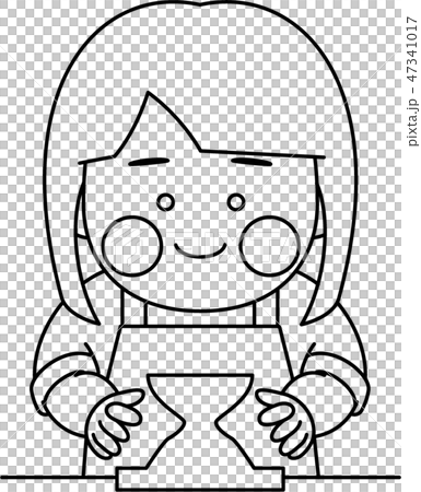 女性キャラクター陶芸のイラスト素材