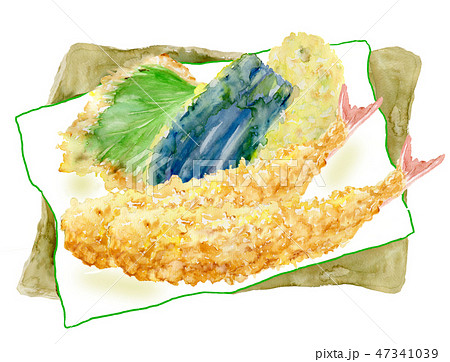 天ぷらセット 海老フライ 手描き水彩画 のイラスト素材