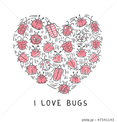 Set of vector doodle insects in form of the heart Set of vector doodle insects in form of the heart 47341143