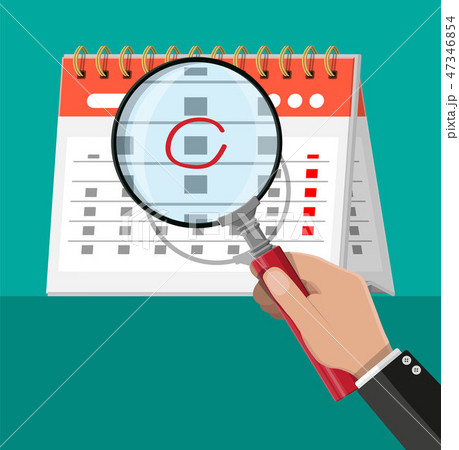 Paper spiral wall calendar. Magnifying glass 47346854