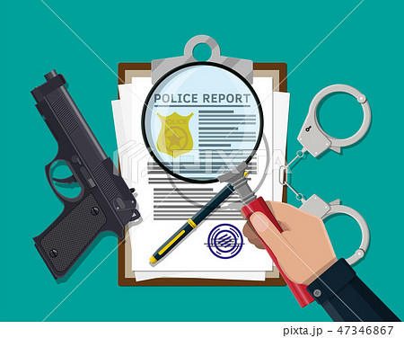Clipboard with police report and pen. 47346867