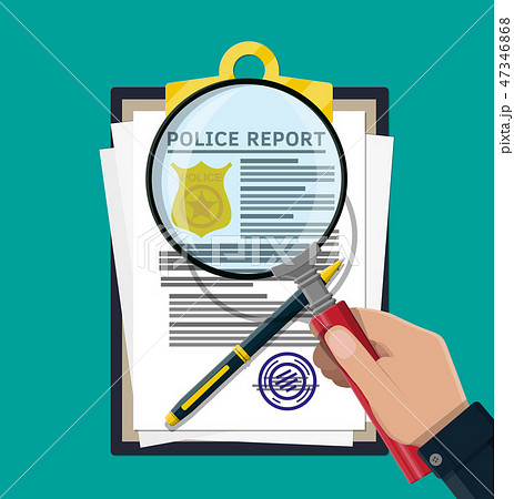 Clipboard with police report and pen. 47346868