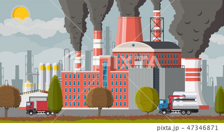 Plant smoking pipes. Smog in city. 47346871