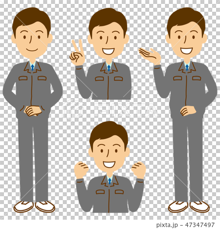 作業服上下ネクタイ男性胸上全身セットのイラスト素材