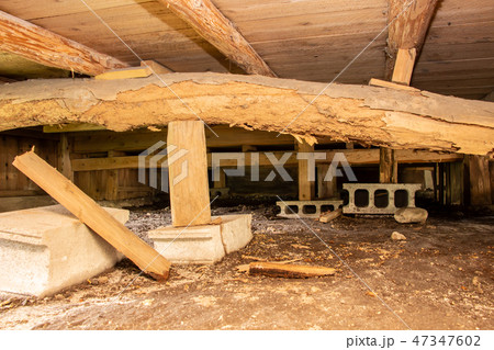 古い家の床下 シロアリ被害の床下 古い家の床下 シロアリ被害の床下 47347602