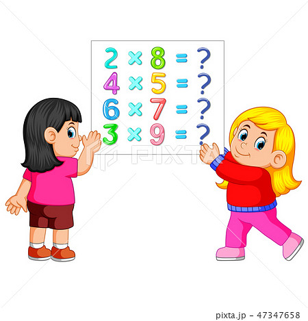 Math Worksheet Template With Two Girlsのイラスト素材
