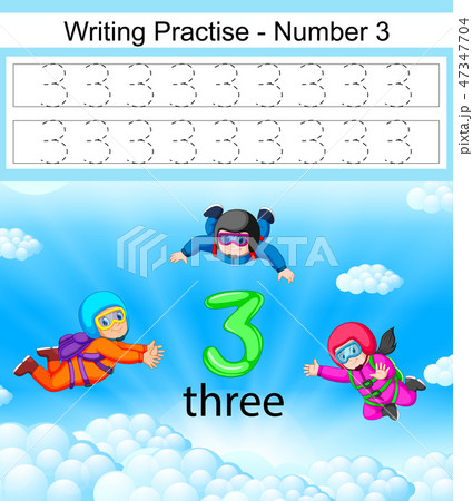the writing practice number 3 with three skydiving 47347704
