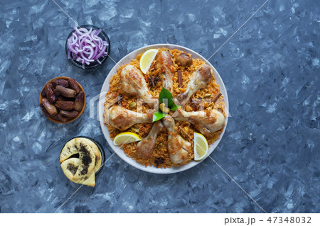 Homemade chicken Biryani. Arabic traditional Kabsa Homemade chicken Biryani. Arabic traditional Kabsa 47348032