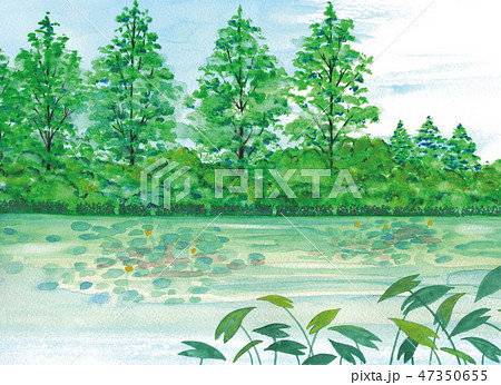 水彩画：湖畔のイメージ画 47350655