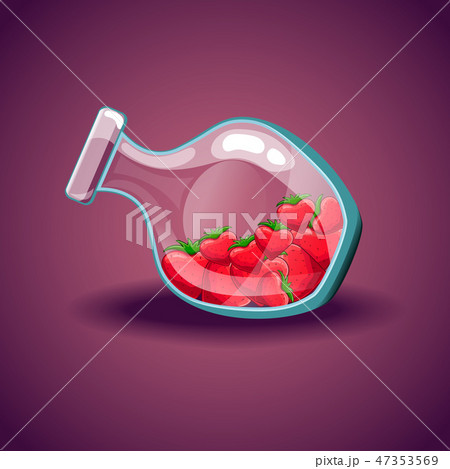 Glass bottle with cute cartoon mature strawberries 47353569