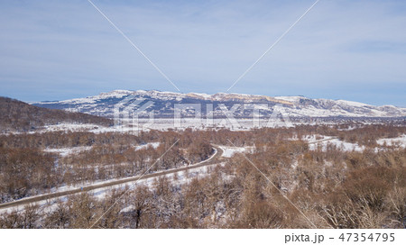 Beautiful Morning Winter Mountain Sunny Landscape. Location place Psebai, Russia. 47354795