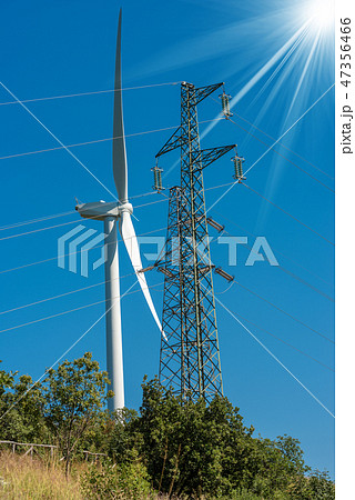 Wind Turbine and High voltage towers 47356466