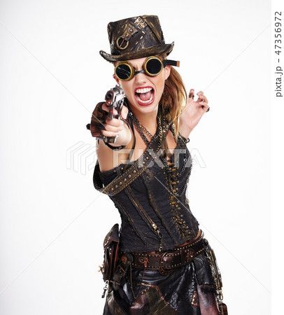 Steampunk isolated woman. Fantasy fashion for cover. Steampunk isolated woman. Fantasy fashion for cover. 47356972