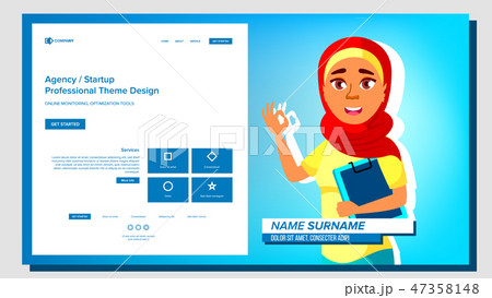 Self Presentation Vector. Arab Female. Introduce Yourself Or Your Project, Business. Illustration 47358148
