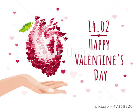 St Valentine's day greeting card with hand holding anatomical human heart. Vector illustration 47358226