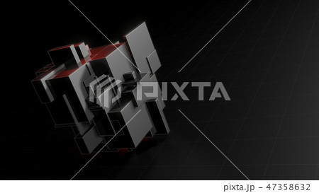 Abstract 3d object consisting of cubes. Red glow inside the object Abstract 3d object consisting of cubes. Red glow inside the object 47358632