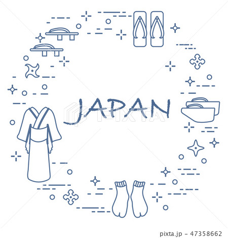 Traditional japanese clothing, shoes and shurikens 47358662