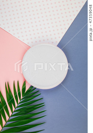 Empty plate mockup with green tropical leaves 47359048