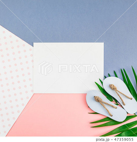 Palm leaves blank paper postcard mockup Palm leaves blank paper postcard mockup 47359055