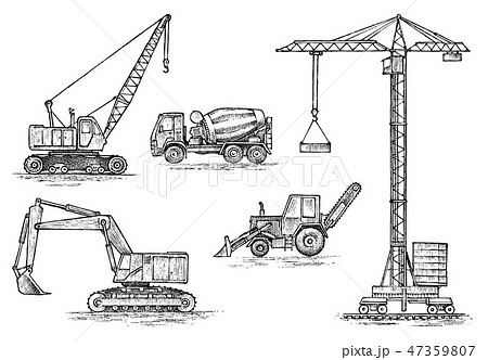 Engineering vehicle. Heavy equipment for the construction of buildings. Agricultural machinery Engineering vehicle. Heavy equipment for the construction of buildings. Agricultural machinery 47359807