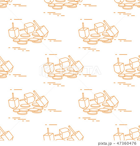Seamless pattern with dreidel, sevivon, coins 47360476