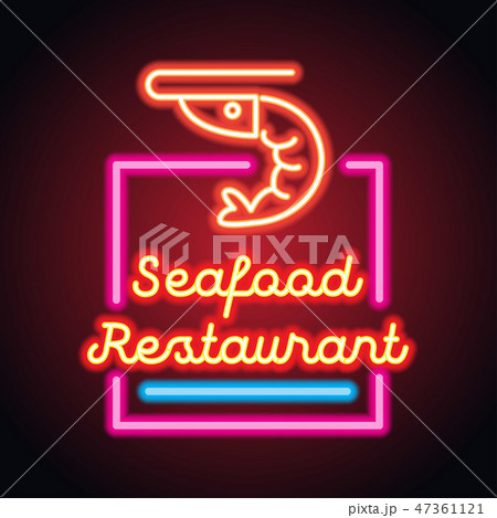 seafood restaurant neon sign plank 47361121
