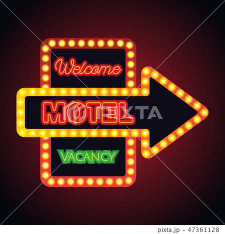 hotel motel neon sign plank. vector illustration 47361128
